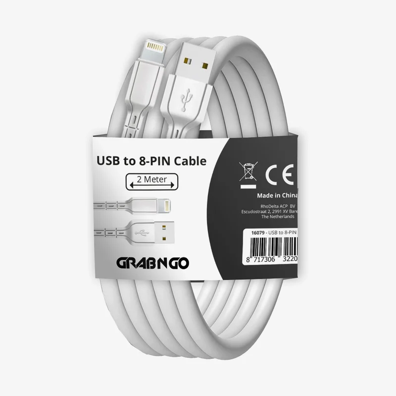 GRAB N GO USB naar 8-pin kabel 2 m · wit