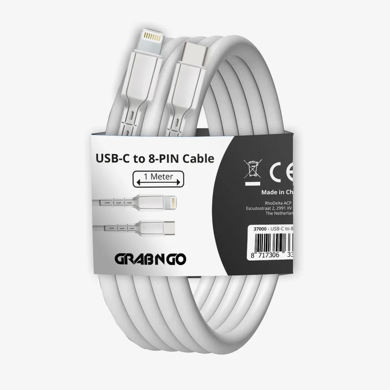 GRAB N GO USB-C naar 8-pin kabel 1 m · wit