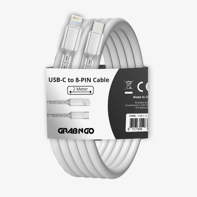 GRAB N GO USB-C naar 8-pin kabel 2 m · wit