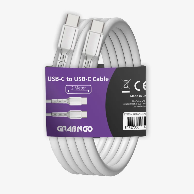 GRAB N GO USB-C naar USB-C kabel 2 m · wit