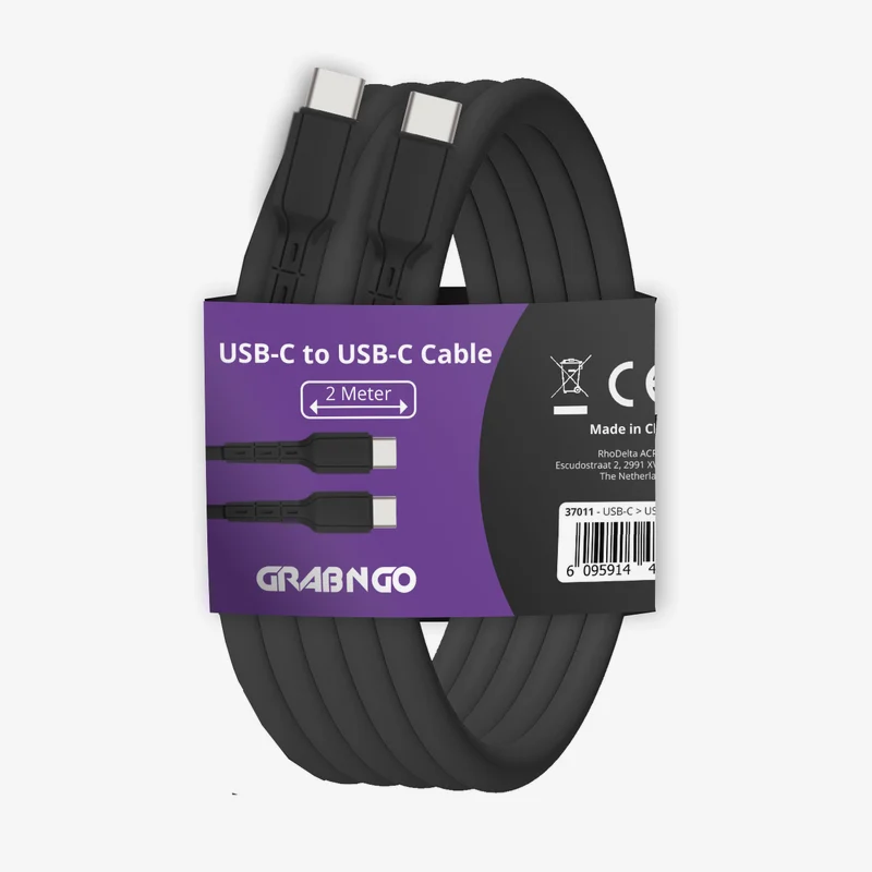 GRAB N GO USB-C naar USB-C kabel 2 m · zwart