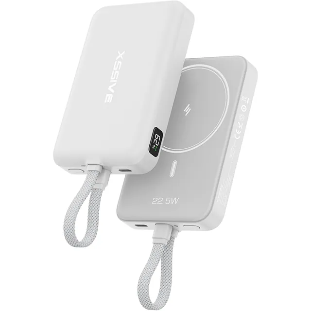 Xssive magnetische draadloze powerbank met kabel 10.000 mAh, wit