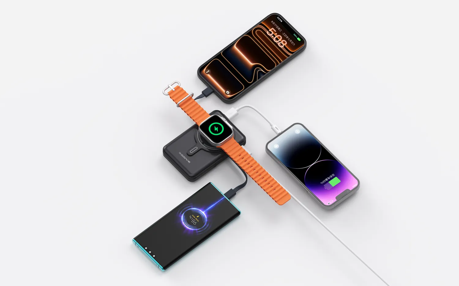 Xssive powerbank laadt telefoons en smartwatch tegelijk